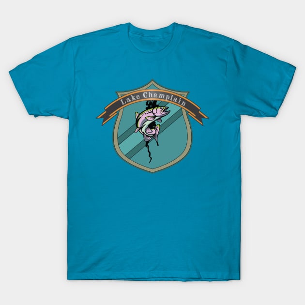 Lake Champlain Trout Badge T-Shirt by Designs by Dro